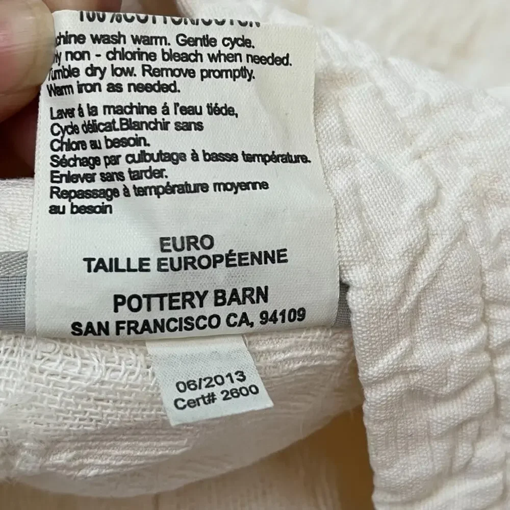 Pottery Barn Matelasse Euro & King Pillow Sham Cotton Ivory Textured